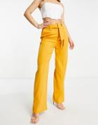 Unique21 High Waisted Belted Pants In Mango-orange