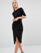 Asos Pencil Dress With Knot Front Detail - Black