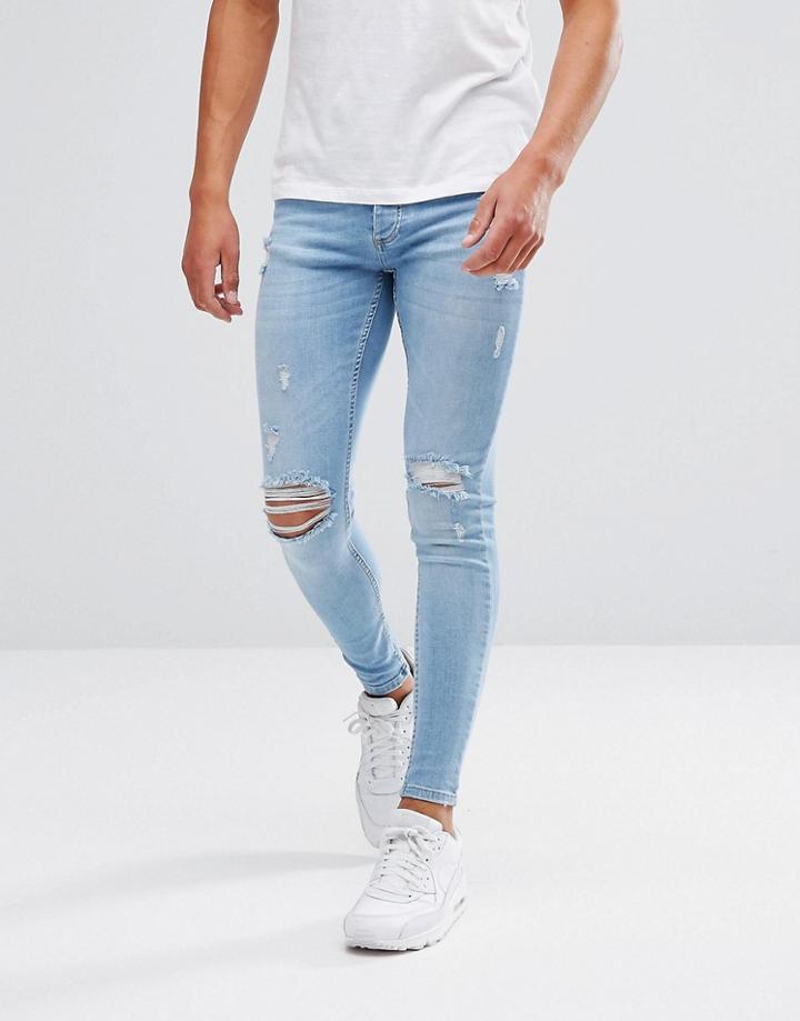 Kings Will Dream Super Skinny Jeans In Lightwash Blue With Distressing - Blue