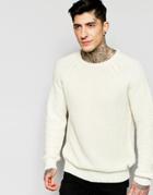 Bellfield Crew Neck Fishermen Cable Knit Sweater - White