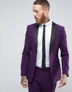 Asos Super Skinny Tuxedo Suit Jacket In Purple With Satin Lapel - Purple