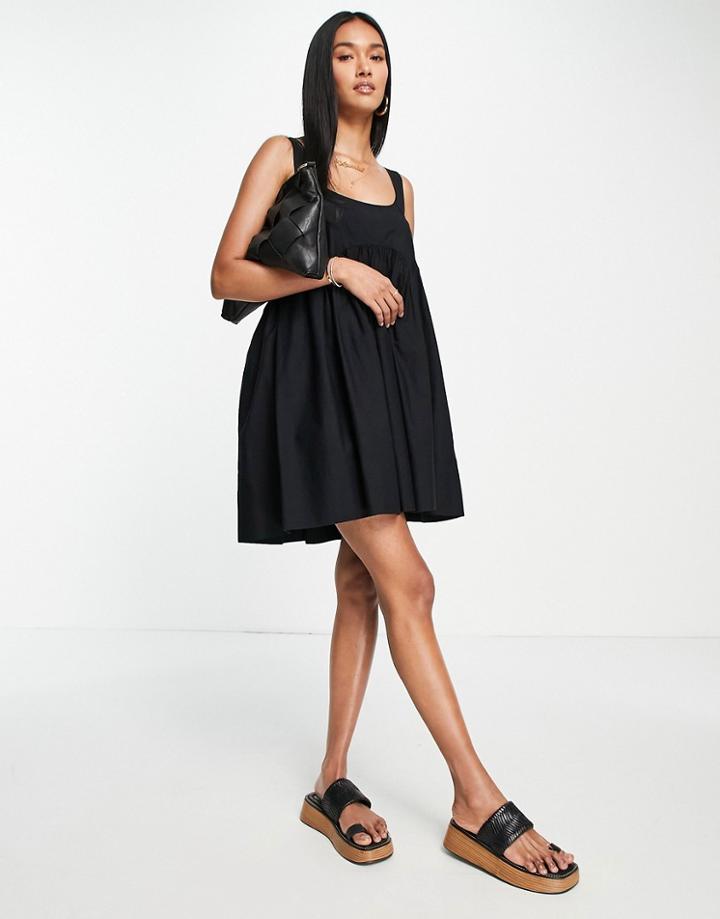 Asos Design Square Neck Mini Smock Sundress In Black