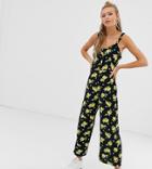 Bershka Fruit Printed Jumpsuit In Black - Black