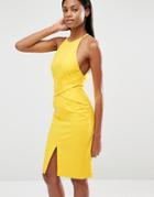 Lavish Alice Wrap Front Plunge Back Detail Midi Dress - Canary Yellow