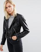 Asos Leather Look Soft Racer Jacket - Black