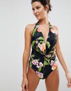 Ted Baker Twist Swimsuit In Peach Blossom - Multi