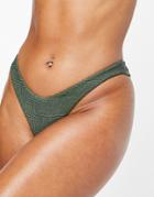Free Society Mix And Match High Leg Scrunch Bikini Bottom In Khaki-green