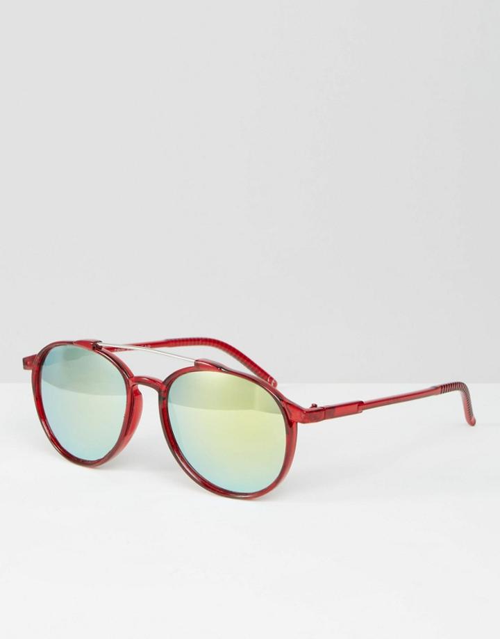 Trip Round Sunglasses With Mirror Lens - Red