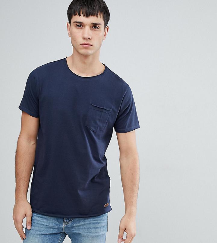 Brave Soul Tall Basic Raw Edge T-shirt - Navy