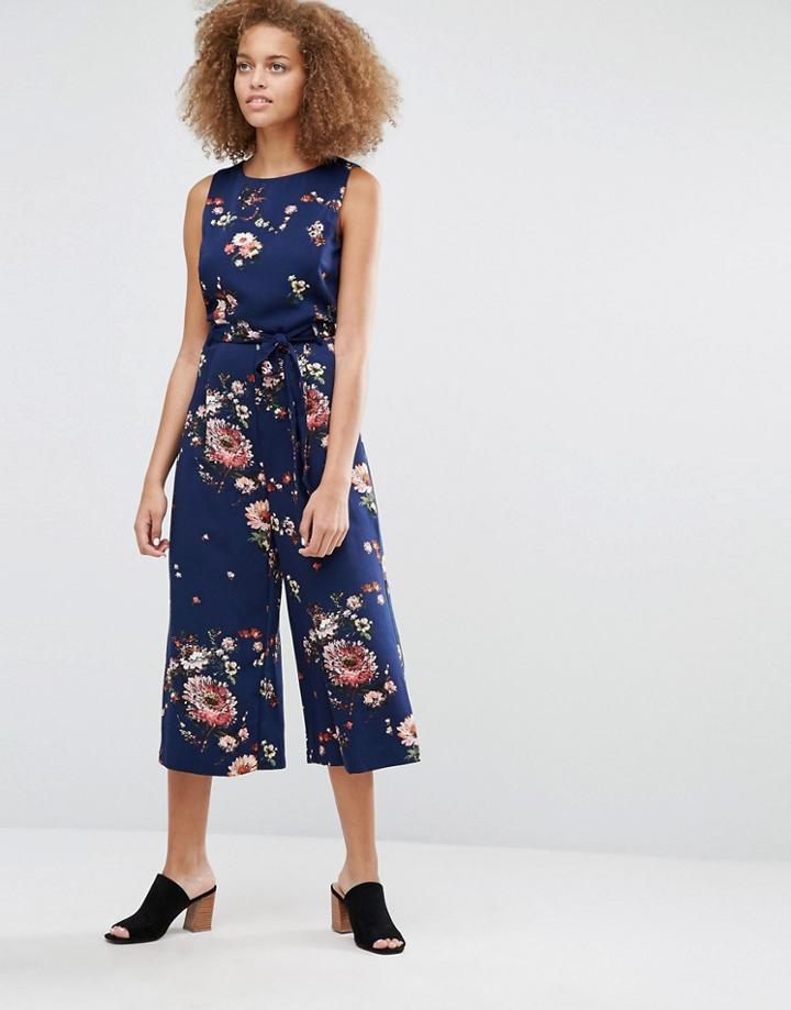 Warehouse Floral Culotte Jumpsuit - Navy