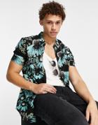Guess Shirt With Blue Floral Print In Black