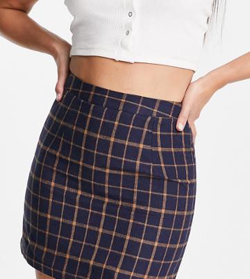 Heartbreak Tall Tailored Mini Skirt In Navy And Orange Plaid