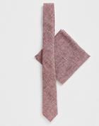 Asos Design Wedding Slim Textured Tie & Pocket Square In Pink