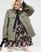 Reclaimed Vintage Military Jacket With Tie Cuff And Neck Detail - Green