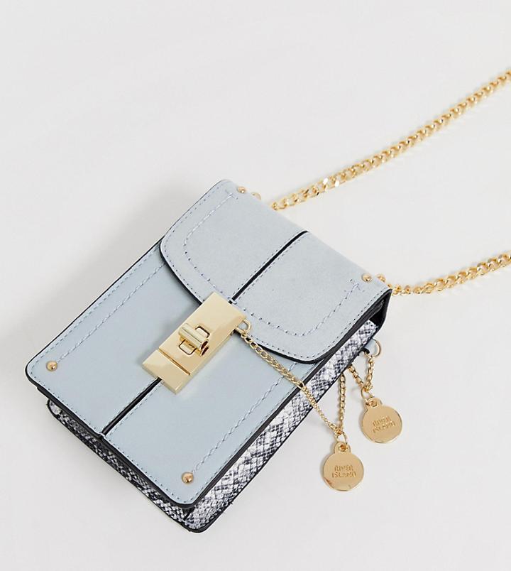 River Island Box Bag With Chain Strap In Pale Blue - Blue
