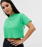 Asos Design Petite Crop Tee In Chunky Rib In Green - Green