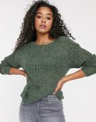 Jdy Open Knit Sweater In Green-white