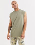 Asos Design Oversized Longline Sleeveless T-shirt In Khaki