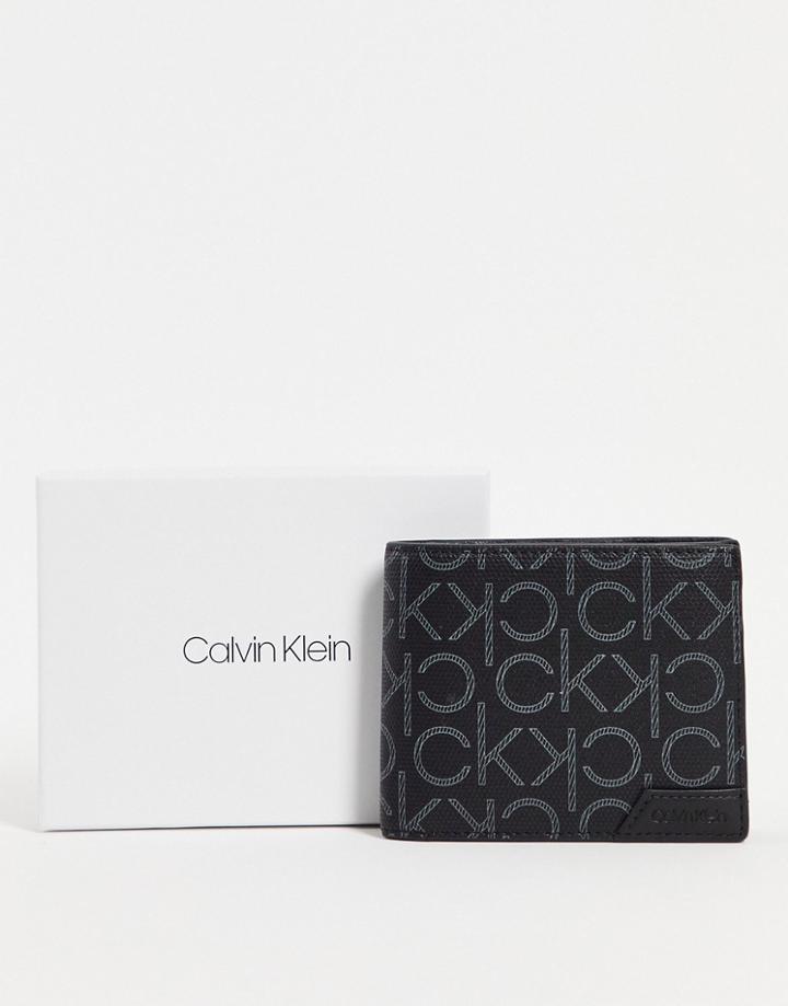 Calvin Klein Bifold Wallet In Monogram Print In Black