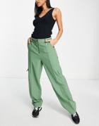 Vero Moda Tailored Utility Pants With Zip Front In Green