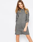 Asos Shirt Dress In Natural Fibre - Gray
