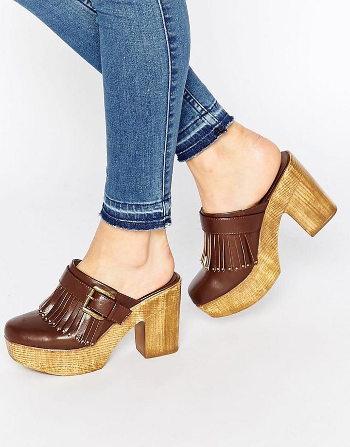 Truffle Collection Kiltie Platform Clog Mules - Brown