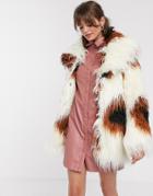 Glamorous Shaggy Faux Fur Jacket In Smudge Print