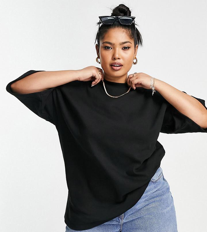 Asos Design Curve Edit Oversized Sweats Tee In Black