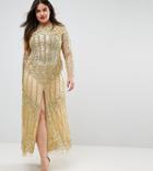 A Star Is Born Plus Embellished Baroque Maxi Dress With Front Split - Gold
