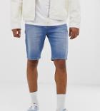 Noak Slim Fit Denim Short In Mid-wash Blue - Blue