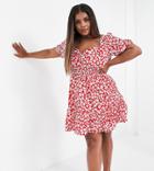 Missguided Plus Mini Tea Dress In Red Floral
