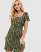 Gilli Button Down Tea Dress With Square Neck In Stripe - Green