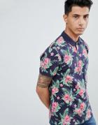 Threadbare Tikki Print Polo Shirt - Navy