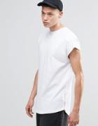 Asos Oversized Sleeveless T-shirt With Curved Hem And Side Zips In White - White