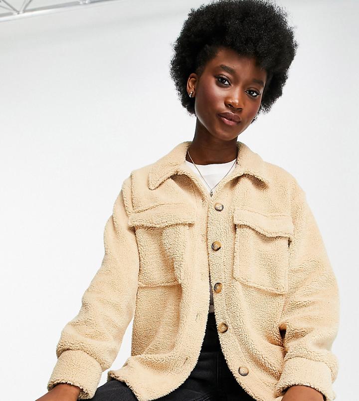Stradivarius Fleece Shacket In Beige-neutral