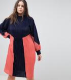 Asos Design Curve Color Block Plisse Sweat Dress - Multi