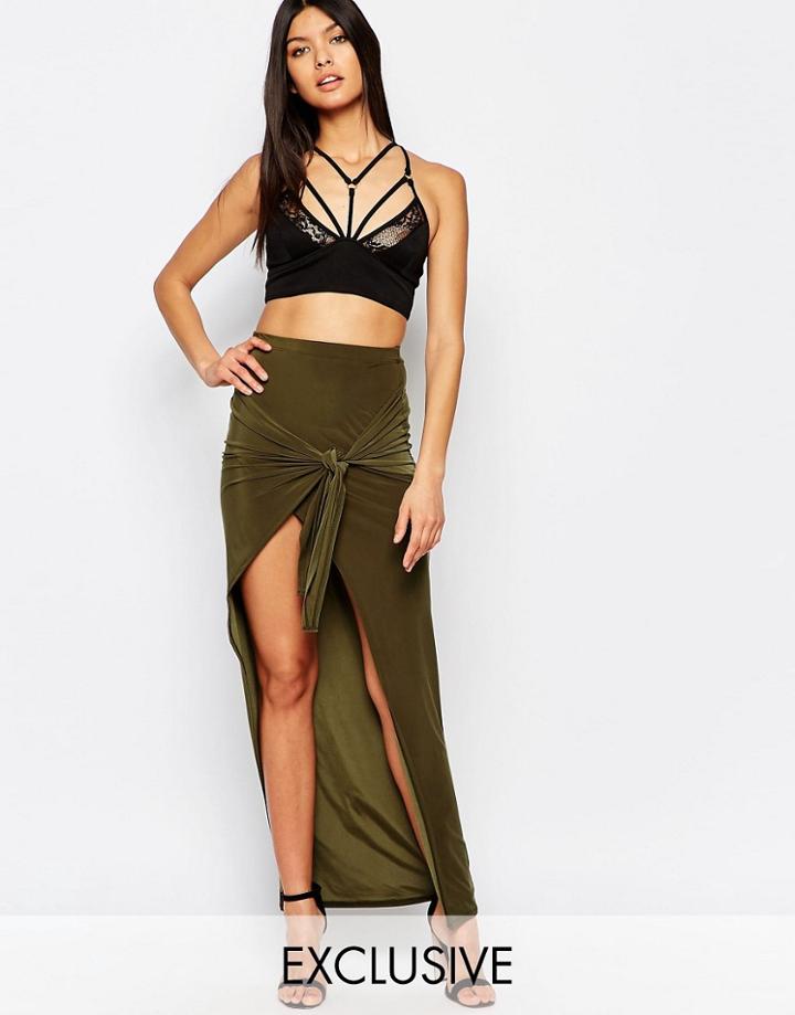 Club L Slinky Knot Detailed Skirt - Olive Green