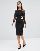 Club L Long Sleeve Midi Dress With Cut Out Detail - Black