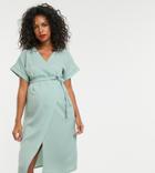 Asos Design Maternity Wrap Midi Dress - Green