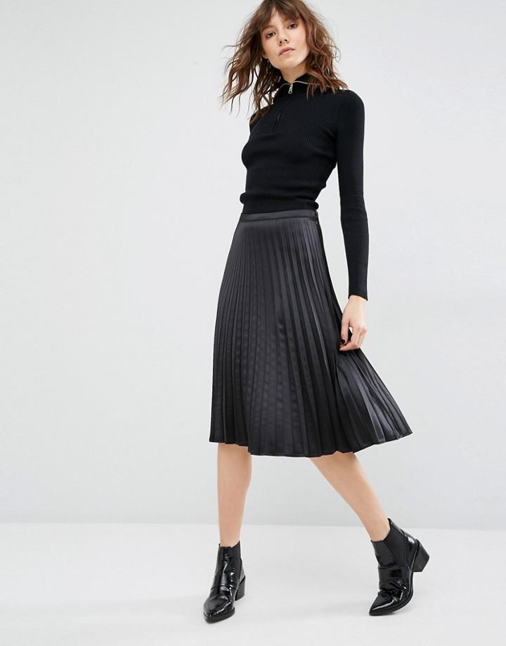 Gestuz Mayla Pleated Black Midi Skirt - Black