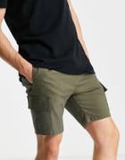 Asos Design Super Skinny Cargo Shorts In Khaki-green