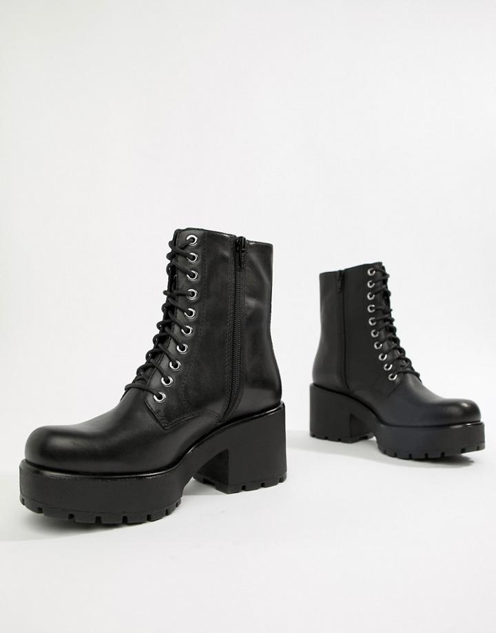 Vagabond Dioon Lace Up Chunky Leather Ankle Boots-black