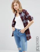 Asos Tall Boyfriend Shirt In Oxblood Check - Red