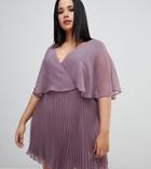 Asos Design Curve Flutter Sleeve Mini Dress With Pleat Skirt - Multi