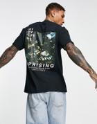 Topman Oversized Fit T-shirt With Front And Back Floral Print In Black