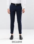 Only & Sons Skinny Smart Pants With Stretch And Turn Up - Navy