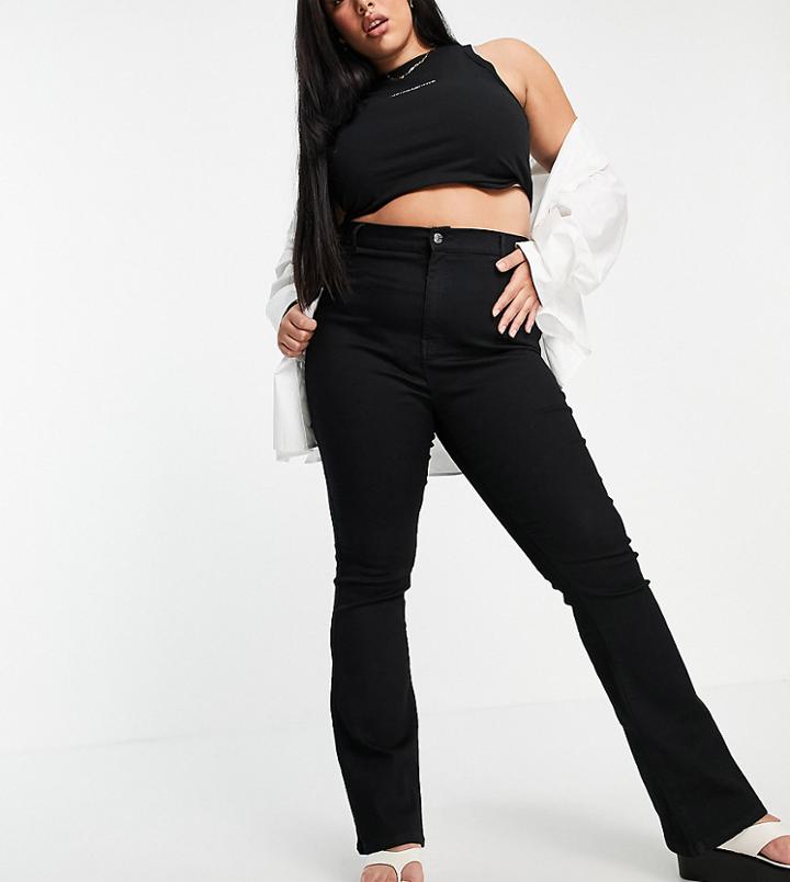 Dtt Plus Bianca High Waisted Flare Disco Jeans In Black