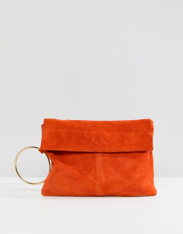 Asos Suede Ring Grab Clutch Bag - Orange