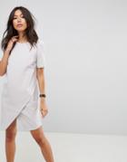 Asos Asymmetric Clean Shift Dress With Short Sleeve - Silver