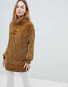 Qed London Chunky Cable Knit Sweater Dress With Roll Neck - Brown